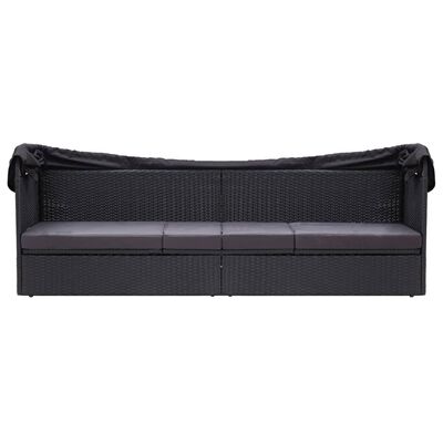 vidaXL fekete polyrattan kültéri kanapé napellenzővel