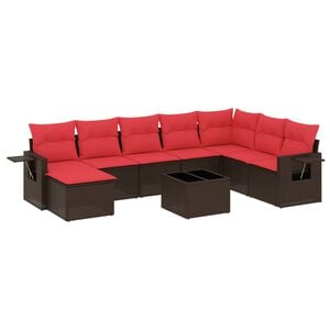 vidaXL 9 db barna polyrattan kerti kanap&eacute;garnit&uacute;ra p&aacute;rn&aacute;kkal