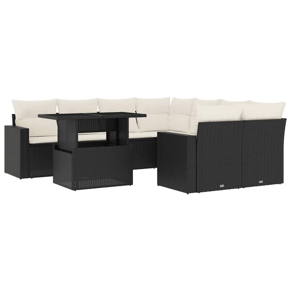 vidaXL 9 r&eacute;szes fekete polyrattan kerti &uuml;lőgarnit&uacute;ra p&aacute;rn&aacute;kkal