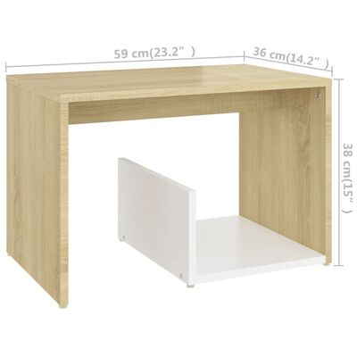 vidaXL fehér és sonoma-tölgy színű forgácslap kisasztal 59x36x38 cm