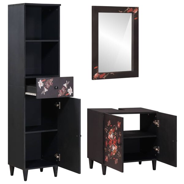 vidaXL F&uuml;rdőszobai Szekr&eacute;ny Szett fi&oacute;kkal ajt&oacute;val 3 pcs T&ouml;m&ouml;r Mang&oacute;f&aacute;t