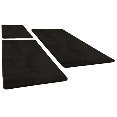 vidaXL 3 db fekete magas szálú bozontos ágy előtti szőnyeg
