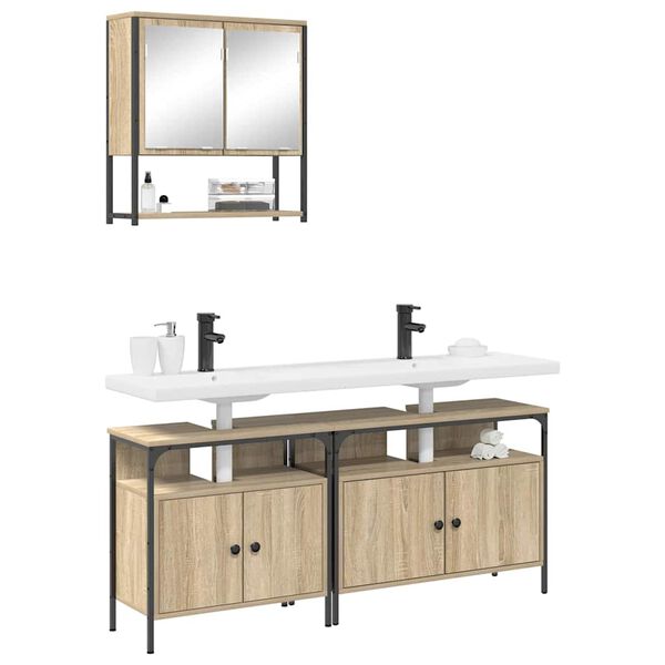 vidaXL F&uuml;rdőszoba b&uacute;tor szett 3 pcs Barna 80 x 30 x 60 cm Faanyag