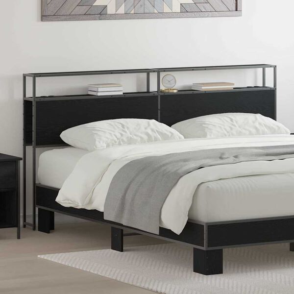 vidaXL T&aacute;rol&oacute; fejt&aacute;mla polcokkal t&aacute;rol&oacute;val Musta tammi 200 cm Faanyag