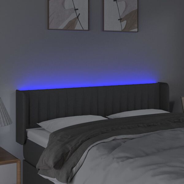 vidaXL sötétszürke szövet LED-es fejtámla 147 x 16 x 78/88 cm