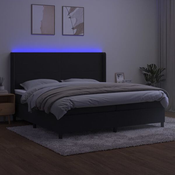 vidaXL fekete b&aacute;rsony rug&oacute;s &eacute;s LED-es &aacute;gy matraccal 200x200 cm