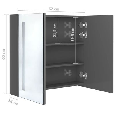 vidaXL betonszürke LED-es tükrös fürdőszobaszekrény 62 x 14 x 60 cm