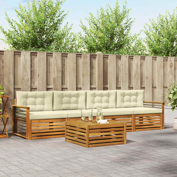 vidaXL K&uuml;lt&eacute;ri kanap&eacute; szett p&aacute;rn&aacute;val 5 pcs Term&eacute;szetes &eacute;s kr&eacute;msz&iacute;nű