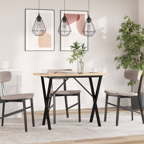 vidaXL t&ouml;m&ouml;r fenyőfa &eacute;s ac&eacute;l &eacute;tkezőasztal X-v&aacute;zzal 100x50x75,5 cm