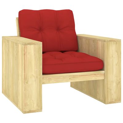 vidaXL impregnált fenyőfa kerti szék piros párnákkal