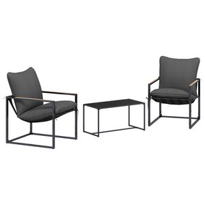 vidaXL Kerti Kanap&eacute; Szett 3 pcs Fekete &eacute;s Antracit Ac&eacute;l