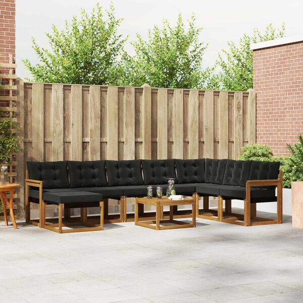 vidaXL K&uuml;lt&eacute;ri kanap&eacute; szett p&aacute;rn&aacute;val 9 pcs Term&eacute;szetes &eacute;s fekete