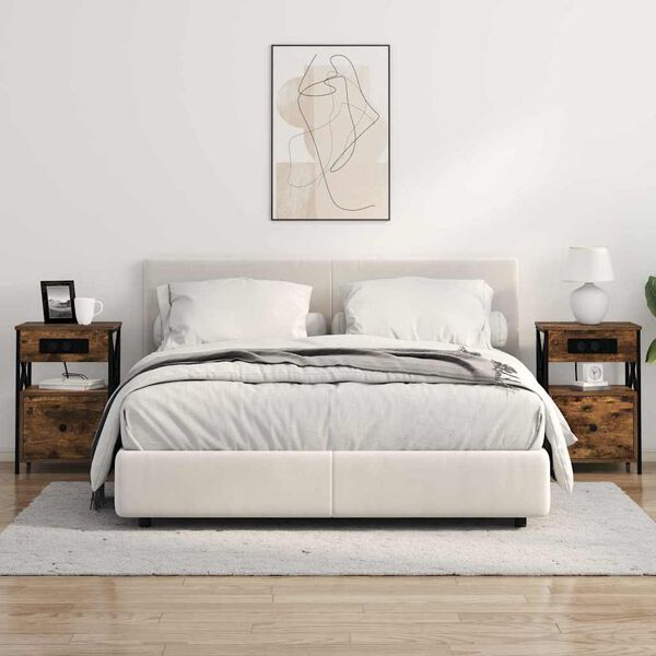 vidaXL &Eacute;jjeliszekr&eacute;ny fi&oacute;kkal F&uuml;st&ouml;lt t&ouml;lgy 40 x 31 x 60 cm Faanyag