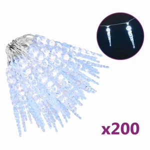vidaXL kar&aacute;csonyi j&eacute;gcsapf&eacute;ny 200 LED hideg feh&eacute;r 20 m akril PVC