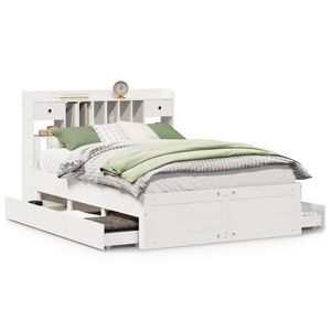 vidaXL feh&eacute;r t&ouml;m&ouml;r fenyőfa k&ouml;nyvespolcos &aacute;gy matrac n&eacute;lk&uuml;l 140x200 cm