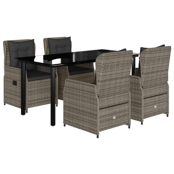 vidaXL 5 r&eacute;szes sz&uuml;rke polyrattan kerti &eacute;tkezőgarnit&uacute;ra p&aacute;rn&aacute;val