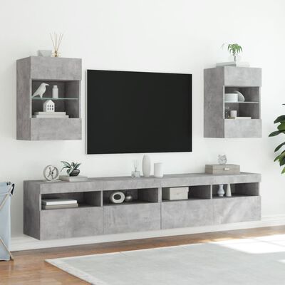 vidaXL 2 db betonszürke fali TV-szekrény LED-del 40x30x60,5 cm
