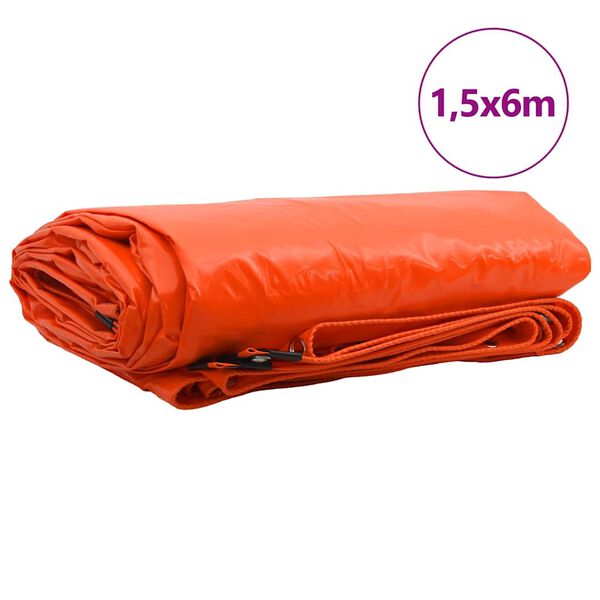 vidaXL Ponyva 650g / m&sup2; Narancss&aacute;rga 1,5 x 6 m V&aacute;szon PVC bevonattal