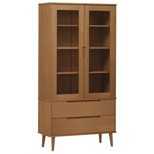 vidaXL MOLDE barna t&ouml;m&ouml;r fenyőfa vitrin szekr&eacute;ny 90 x 35 x 175 cm