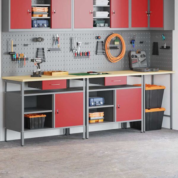 vidaXL Munkapad k&eacute;szlet fi&oacute;kkal 3 pcs Fekete 255 x 55 x 85 cm Ac&eacute;l