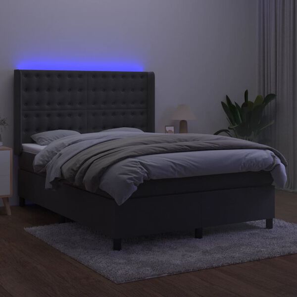 vidaXL s&ouml;t&eacute;tsz&uuml;rke b&aacute;rsony rug&oacute;s &eacute;s LED-es &aacute;gy matraccal 140x190 cm