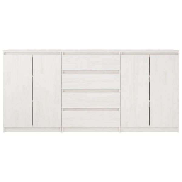 vidaXL 3 db fehér tömör fenyőfa kisszekrény