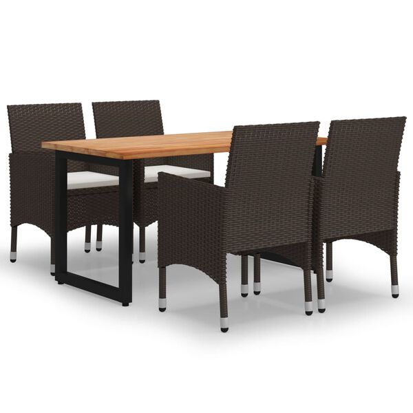 vidaXL 5 r&eacute;szes barna polyrattan kerti &eacute;tkezőgarnit&uacute;ra p&aacute;rn&aacute;kkal