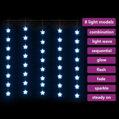 vidaXL 8 funkciós csillagdíszes fényfüggöny 200 kék LED-del