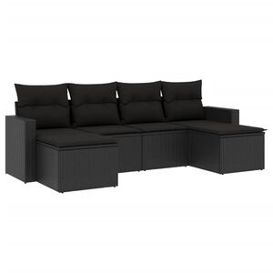vidaXL 6 r&eacute;szes fekete polyrattan kerti &uuml;lőgarnit&uacute;ra p&aacute;rn&aacute;kkal
