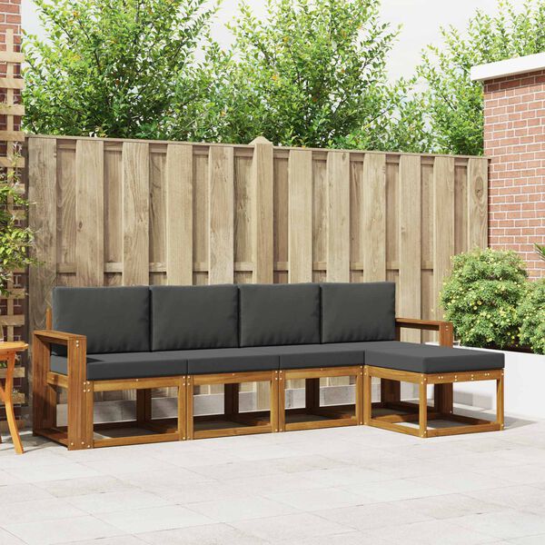 vidaXL K&uuml;lt&eacute;ri kanap&eacute; szett 5 pcs Term&eacute;szetes &eacute;s antracit T&ouml;m&ouml;r Ak&aacute;cfa