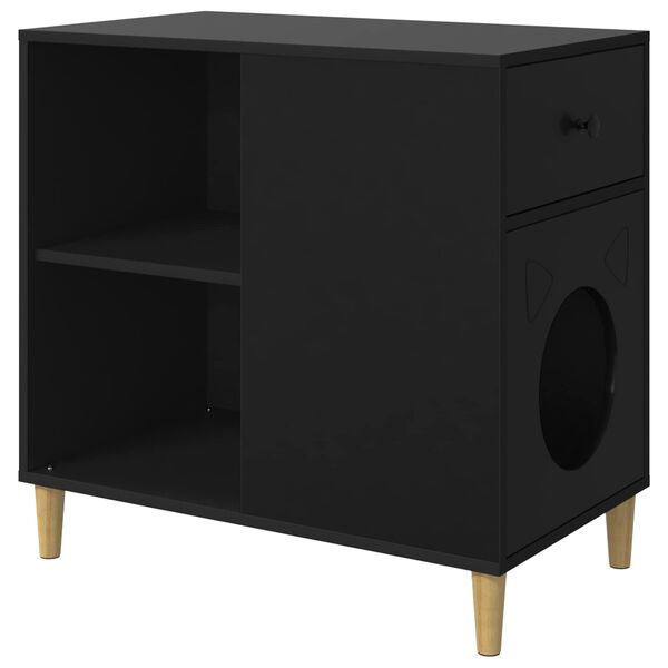 vidaXL Macska H&aacute;z Fekete 72 x 42,5 x 70 cm Faanyag