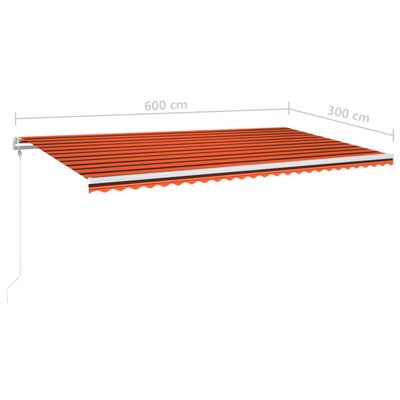 vidaXL narancssárga-barna szélérzékelős és LED-es napellenző 600x300cm