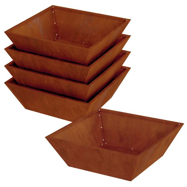 vidaXL Kerti cser&eacute;p 5 pcs Rozsd&aacute;s 50 x 50 x 15 cm Időj&aacute;r&aacute;s&aacute;ll&oacute; ac&eacute;l