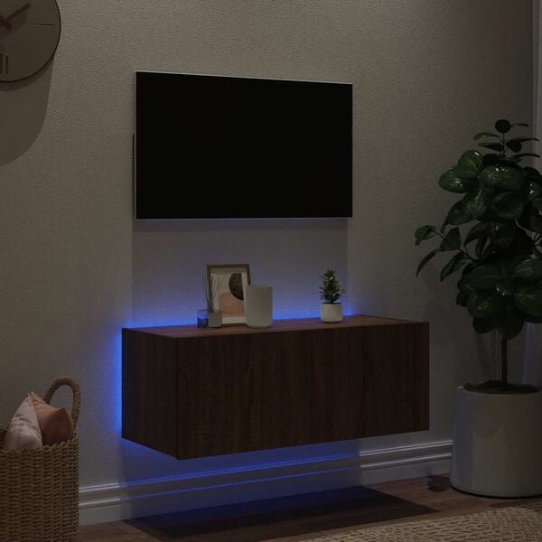vidaXL barna t&ouml;lgysz&iacute;nű fali TV-szekr&eacute;ny LED-del 80x35x31 cm