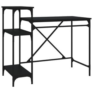 vidaXL fekete szerelt fa &eacute;s vas &iacute;r&oacute;asztal polcokkal 105x50x90 cm