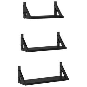 vidaXL Falpolc Falra szerelhető 3 db Fekete t&ouml;lgy 37 x 12 x 13 cm