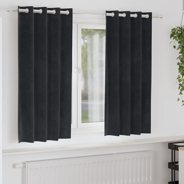 vidaXL Sötétítő függönyök 2 pcs Fekete 140 x 175 cm Bársony