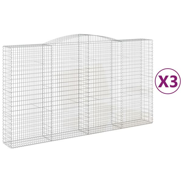 vidaXL 3 db íves horganyzott vas gabion kosár 400x50x220/240 cm