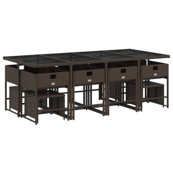 vidaXL 13 r&eacute;szes barna polyrattan kerti &uuml;lőgarnit&uacute;ra p&aacute;rn&aacute;kkal