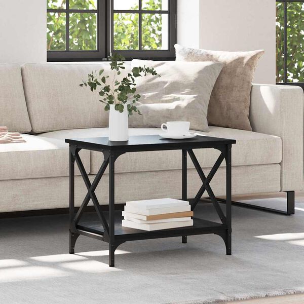 vidaXL Oldal asztal Fekete t&ouml;lgy 55 x 38 x 45 cm Faanyag