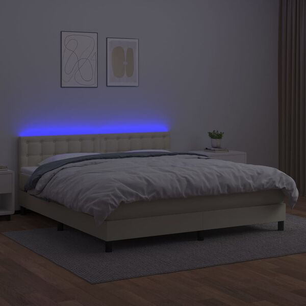vidaXL kr&eacute;msz&iacute;nű műbőr rug&oacute;s &aacute;gy matraccal &eacute;s LED-del 180x200 cm