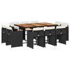 vidaXL 11 r&eacute;szes fekete polyrattan kerti &eacute;tkezőgarnit&uacute;ra p&aacute;rn&aacute;kkal