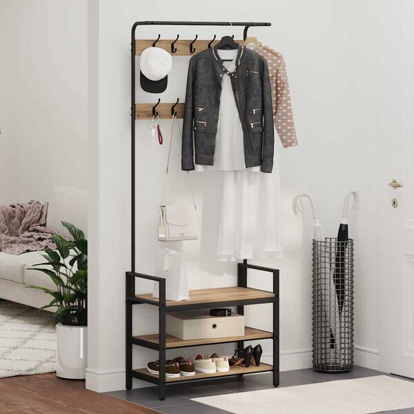 vidaXL Kab&aacute;thorog polcokkal Artisan t&ouml;lgy 75 x 34 x 184 cm Faanyag