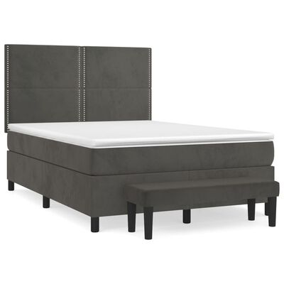 vidaXL sötétszürke bársony rugós ágy matraccal 140x190 cm