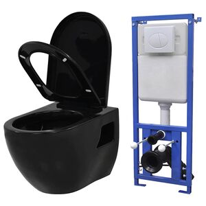 vidaXL falra szerelhető fekete ker&aacute;mia WC rejtett &ouml;bl&iacute;tőtart&aacute;llyal