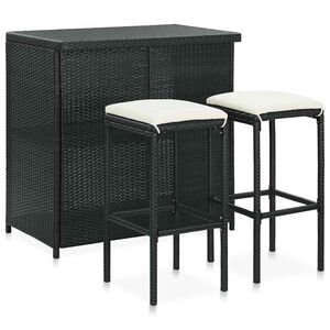 vidaXL 3 r&eacute;szes fekete polyrattan b&aacute;rszett