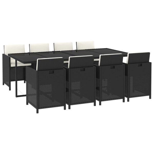 vidaXL 9 r&eacute;szes fekete polyrattan kerti &eacute;tkezőgarnit&uacute;ra p&aacute;rn&aacute;kkal