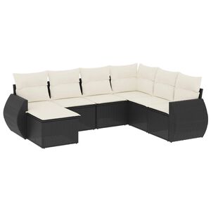 vidaXL 7 r&eacute;szes fekete polyrattan kerti &uuml;lőgarnit&uacute;ra p&aacute;rn&aacute;val