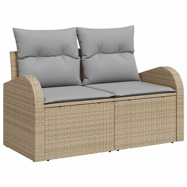 vidaXL Kerti Kanap&eacute; Szett p&aacute;rn&aacute;val t&aacute;rol&oacute;val 8 pcs B&eacute;zs Poly Rattan