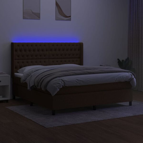 vidaXL barna sz&ouml;vet rug&oacute;s &eacute;s LED-es &aacute;gy matraccal 160x200 cm